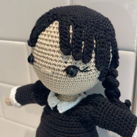 Handcrafted Wednesday Doll Crochet Decor Toy Addams Family - Picture 9 of 11